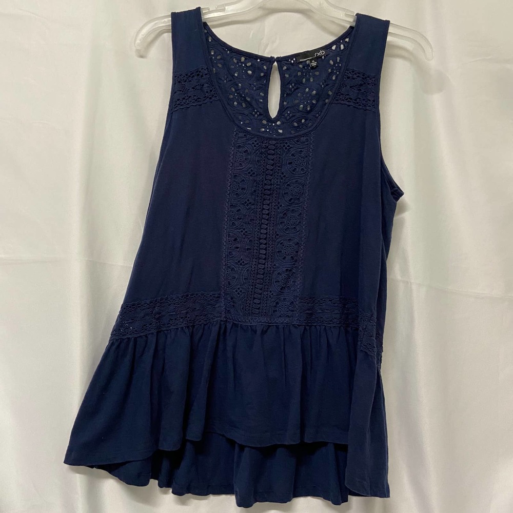 RXB Blouse Top Sleeveless Crochet XL Navy Blue